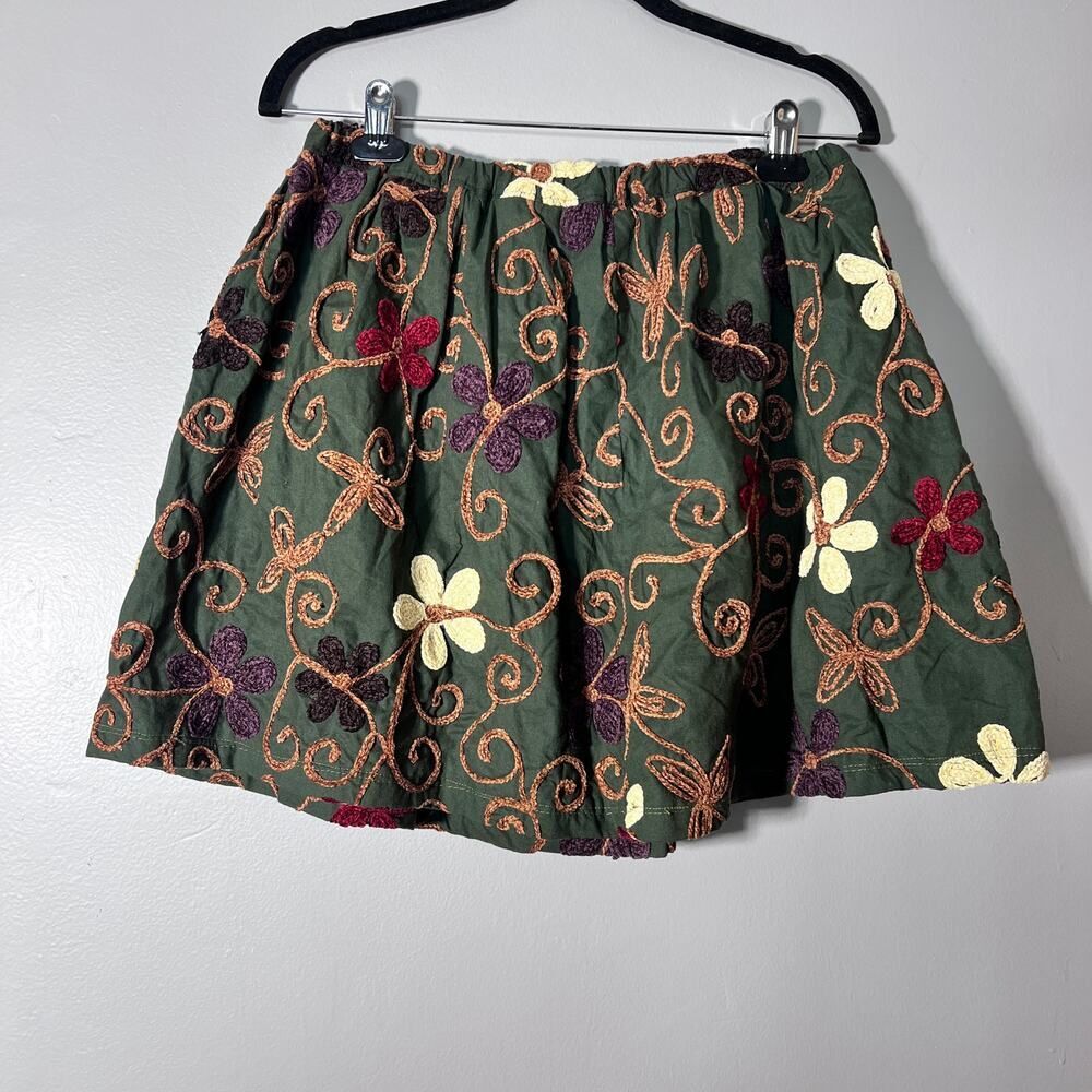 Boho Floral Mini Skirt Elastic Waist Fits S/M Embroidered Festival Cottagecore